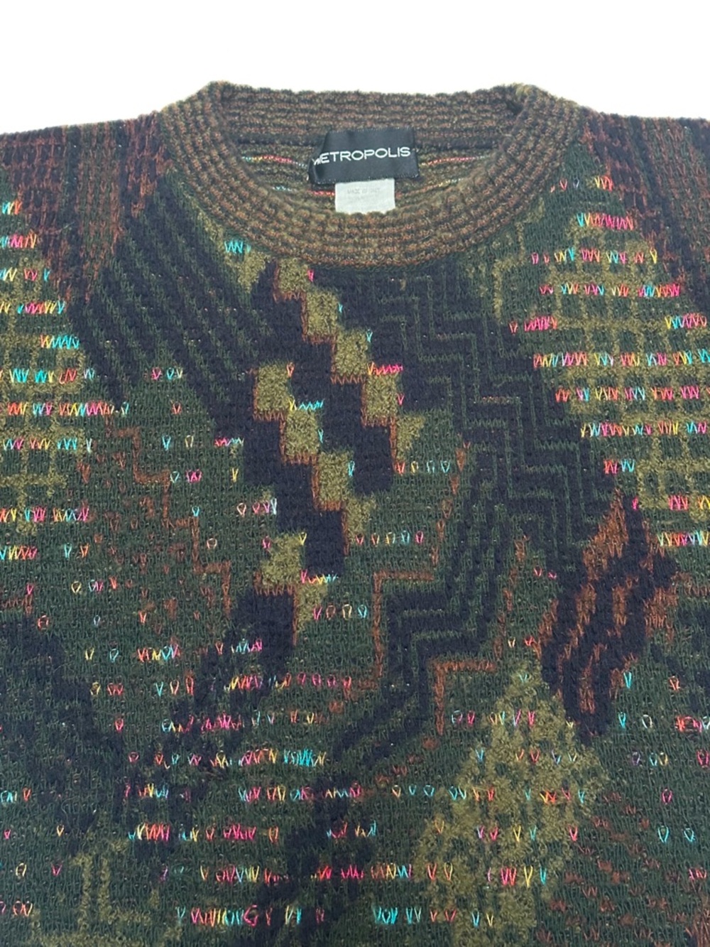 Vintage Italian Coogi-Style Multicolor 3D Textured Knit 1990s Hip Hop Sweater